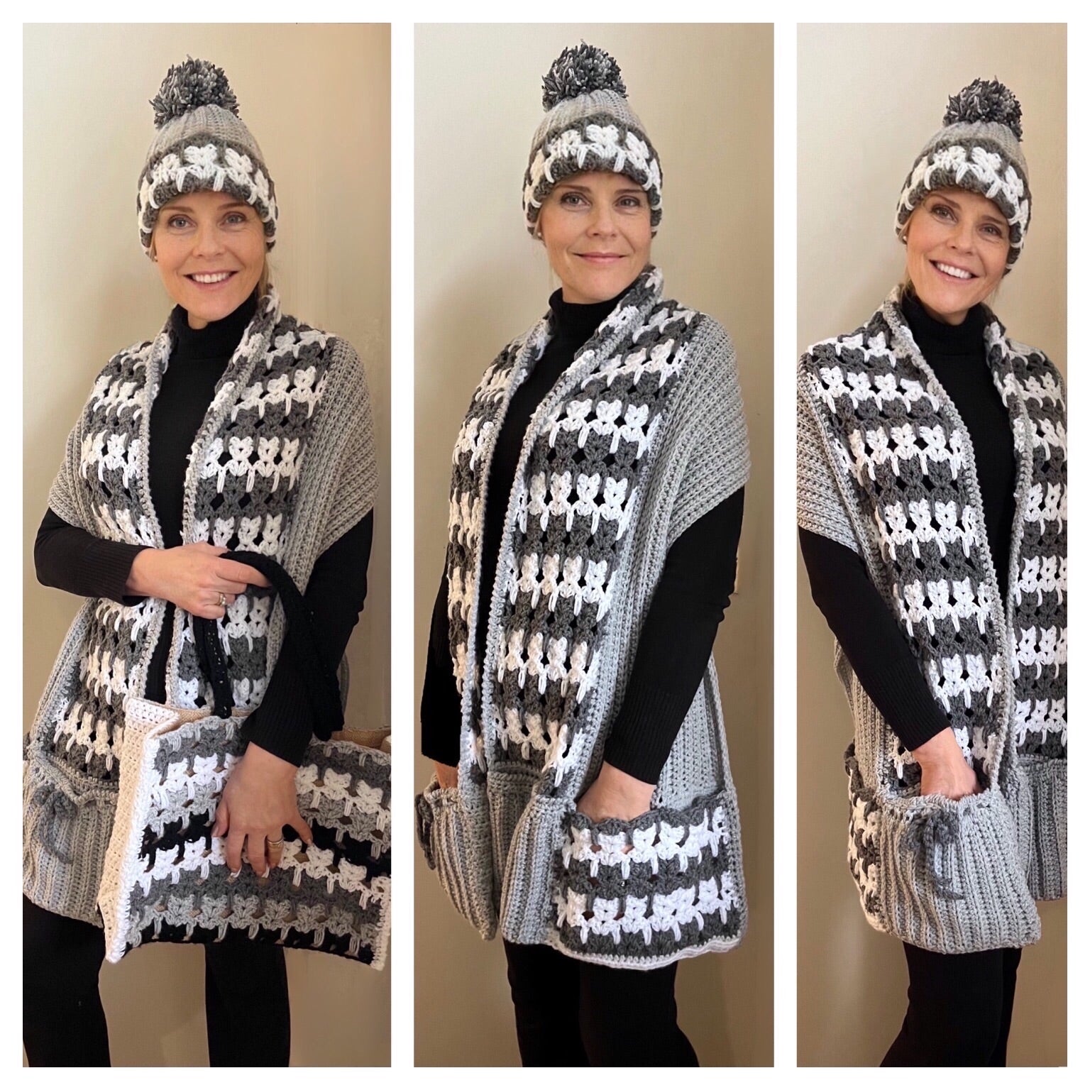 Kattenstreken!😺- Pocketshawl + Muts + Tas - set van 3 - Nederlands Haakpatroon- digital pdf